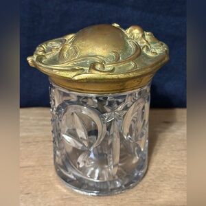 Vintage-Style Clear Cut Glass Jar with Gold Decorative Lid